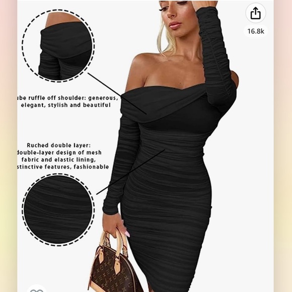 GOKATOSAU Long Sleeve Off Shoulder Midi Dress - Picture 2 of 5